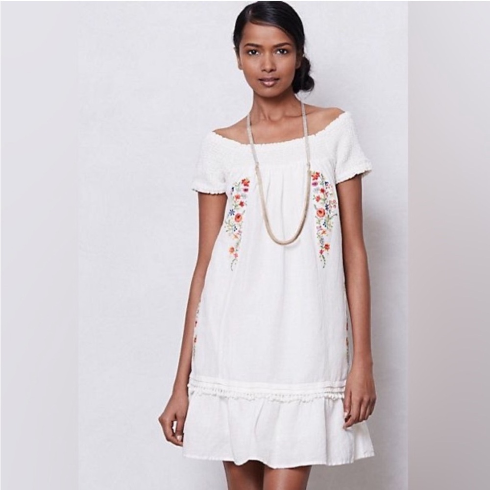 Anthropologie Moulinette Soeurs Off The Shoulder Floral Embroidered Dress Size 4